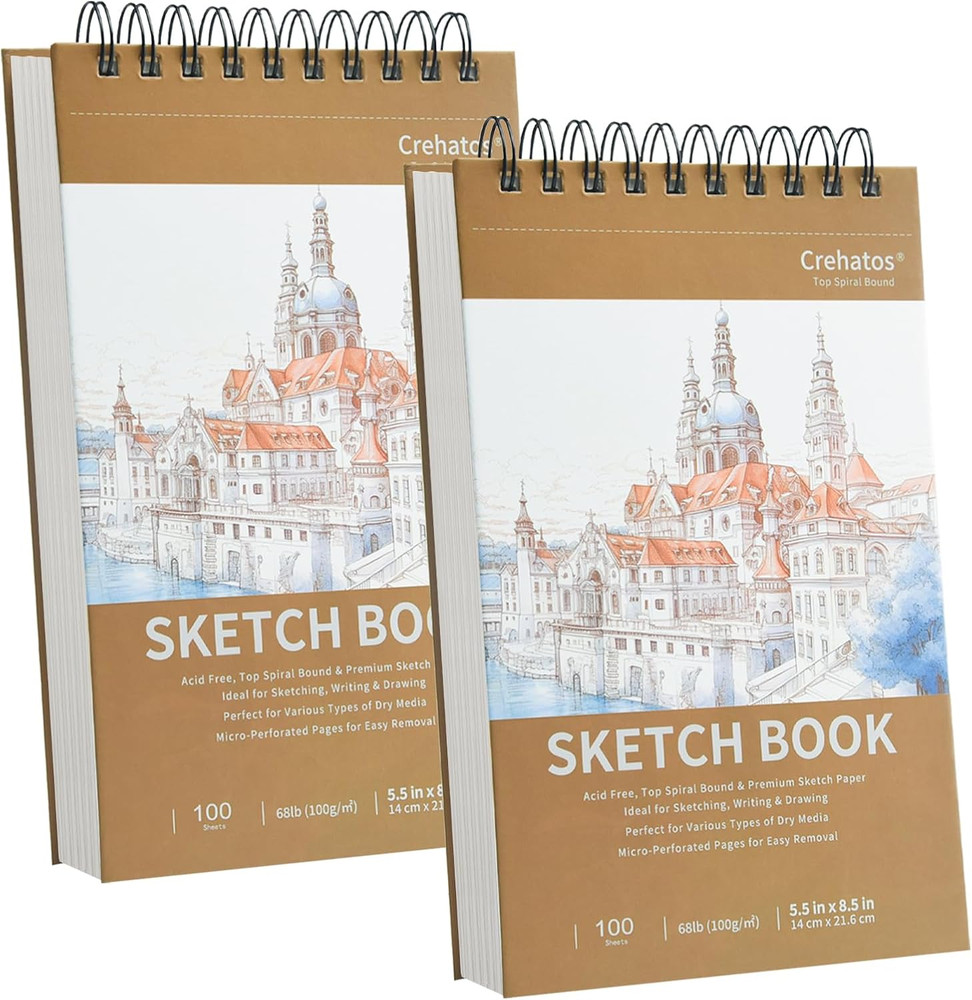 5.5″ x 8.5″ Small Sketch Book, Top Spiral Bound Sketch Pad, 100 Sheets Each 68lb