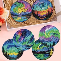 Aurora Diamond Art Coasters Kits, 8 Pieces Diamond Painting Coasters with Holder