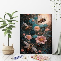 Paint by Numbers for Adults Beginner, Honeybees Paint by Numbers Kits Hexagon…