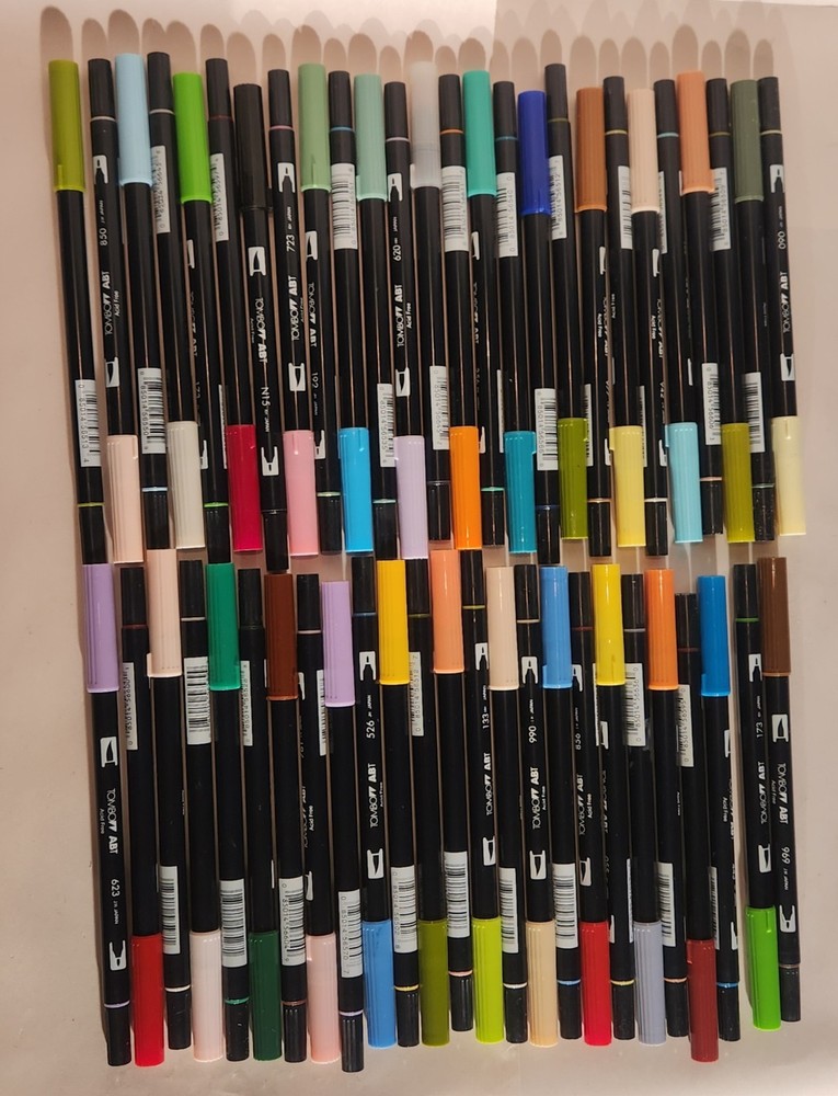 Lot of 51 Duel Tip Tombow ABT Markers (44 Unique Colors)