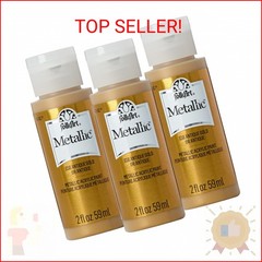 FolkArt K658 Paint Acrylic Metallic, Antique Gold (Pack of 3) 2 oz, 658A- (Pack
