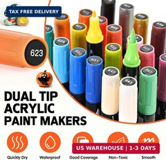 24 Colors Acrylic Paint Markers, Dual Tips Acrylic Paint Pens with Fine Tip and