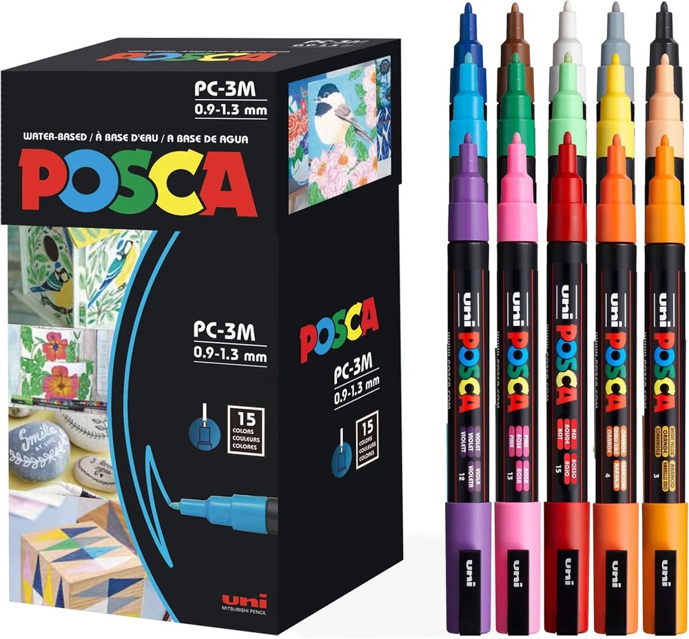 posca Paint Markers, 3M Fine Point Acrylic Paint Pens with Reversible Tips, Art