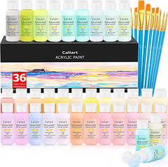 Caliart Acrylic Paint Set with 12 Brushes, 36 Pastel Colors (59ml, 2oz) Art Craf