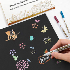 30 Pack Metallic Marker Pens, 24 Colors Fine Tip Paint Pens with 6 Stencils for