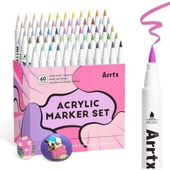60 Colors Acrylic Paint Markers Set Brush Tip Non-Toxic Easy Apply Art New