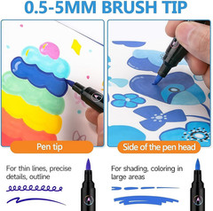 72 Colors Two-Color Dual Tip Acrylic Paint Markers Pens, 36 Pack Brush Tip Color