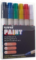 Uni-Paint Oil Based Marker, Medium Point, Assorted Inks,63630, 6/Set