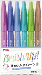 Brush Touch Sign Pen, Set of 6 Colors