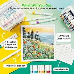 Ohuhu 48 Colors Dual Tips Alcohol Art Markers Brush and 1 Gun Shape Gel Pen Free