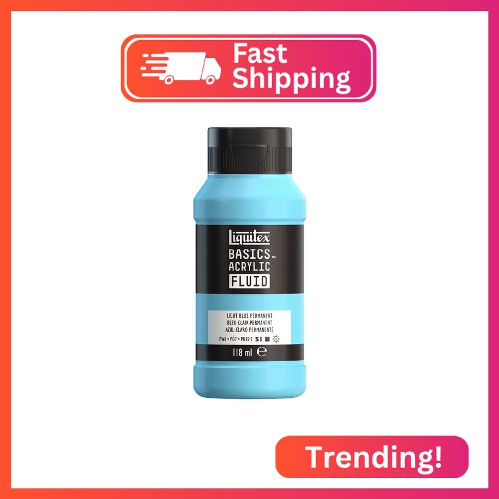 Liquitex BASICS Acrylic Fluid Paint, 118ml (4-oz) Bottle, Light Blue Permanent