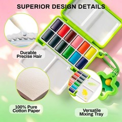 Mini Watercolor Paint Set Portable Kit 12 Colors Pocket Mesh Bag Sketchbook