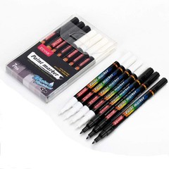 ZEYAR White and Black Acrylic Paint pen, Water Based, Set of 7, Extra Fine Point