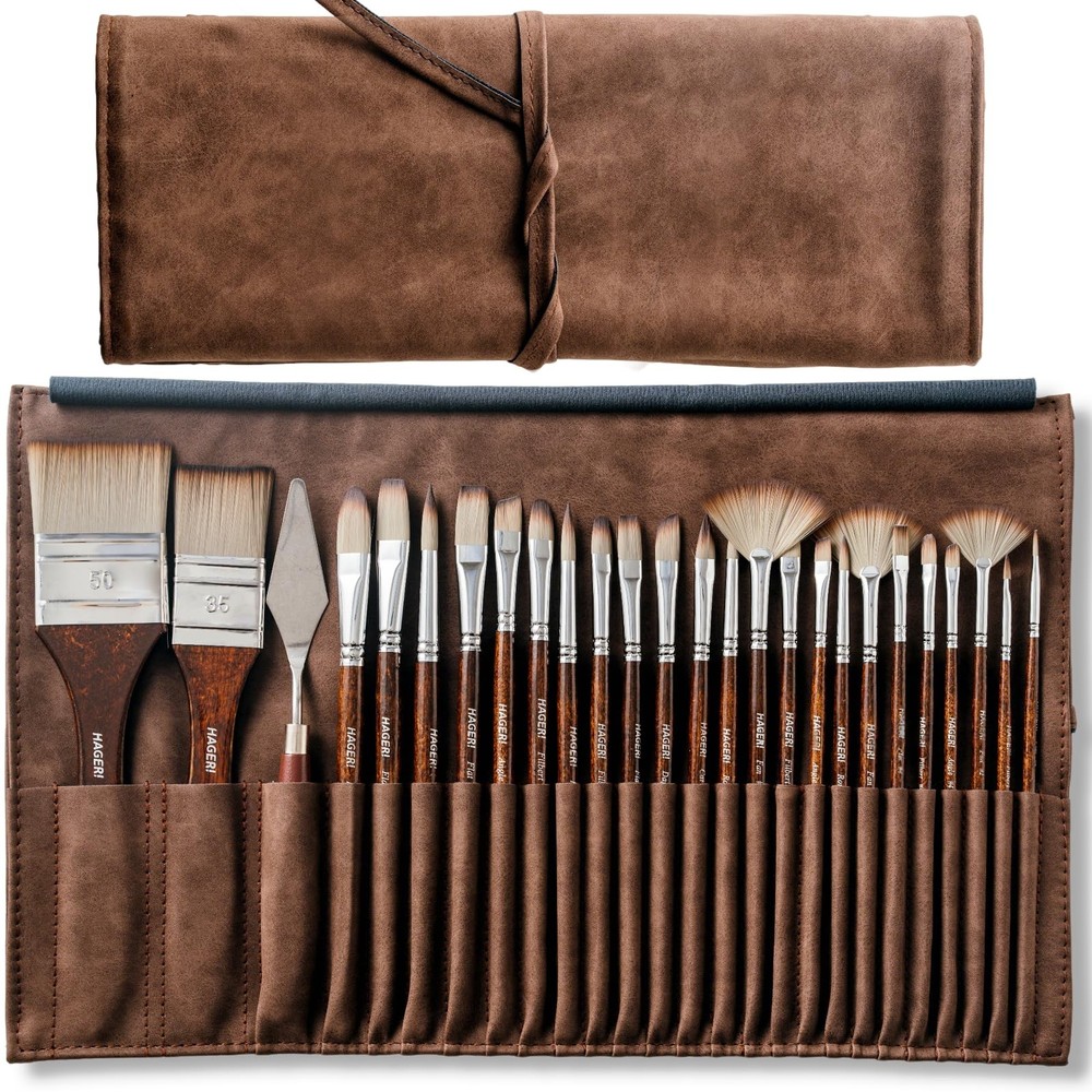 25 Pieces Paint Brushes, Expert Synthetic Nylon Bristles Paint Brush Kit with…