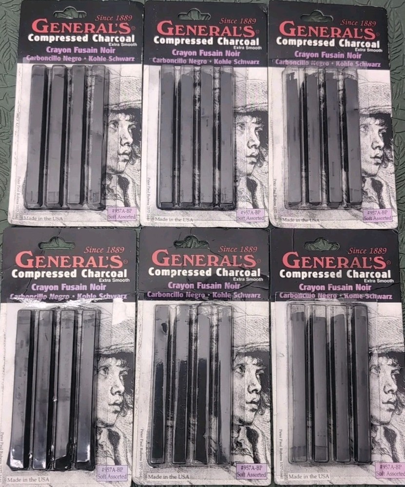 Lot Of 6 Packs Generals Compressed Charcoal Extra Smooth Crayon Fusion #957A-BP