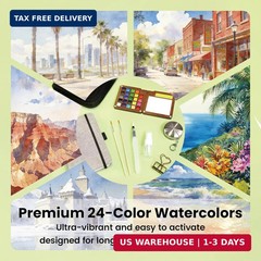 Pagather 24 Colors Mini Watercolor Travel Set, Portable Watercolor Kit with Wate