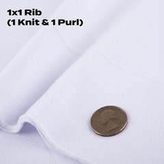1×1 Solid Rib Knit Fabric White Stretchy Knitted Ribbing Trim 6×39 Inch