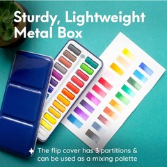 Watercolor Paint Essentials Set – Lightweight and Portable Metal Box – Lid Ha…