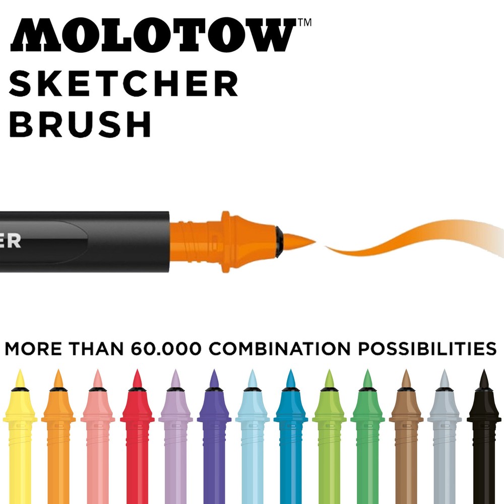Molotow Sketcher Brush Tip Marker Replacement Nib – Aqua Pro Ink Graphic Pen