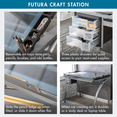 Adjustable Futura Crafting & Drafting Table with Silver/Blue Glass Top