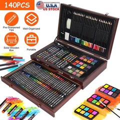140Pcs Colored Pencils Oil Pastels Crayons Watercolor Cakes Brushes Box For All