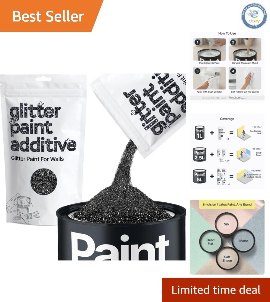 Non-Toxic Black Glitter for Paint – Fine Additive for Stunning Walls [100g]