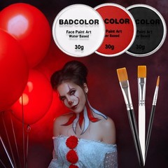 White Black Red Joker Clown Face Body Paint with Black+White+Red+3Pcs Brushes