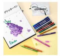 Ohuhu Glitter Marker Pens 12 Colors Metallic Fine Tip Water-Based Shiny Japan