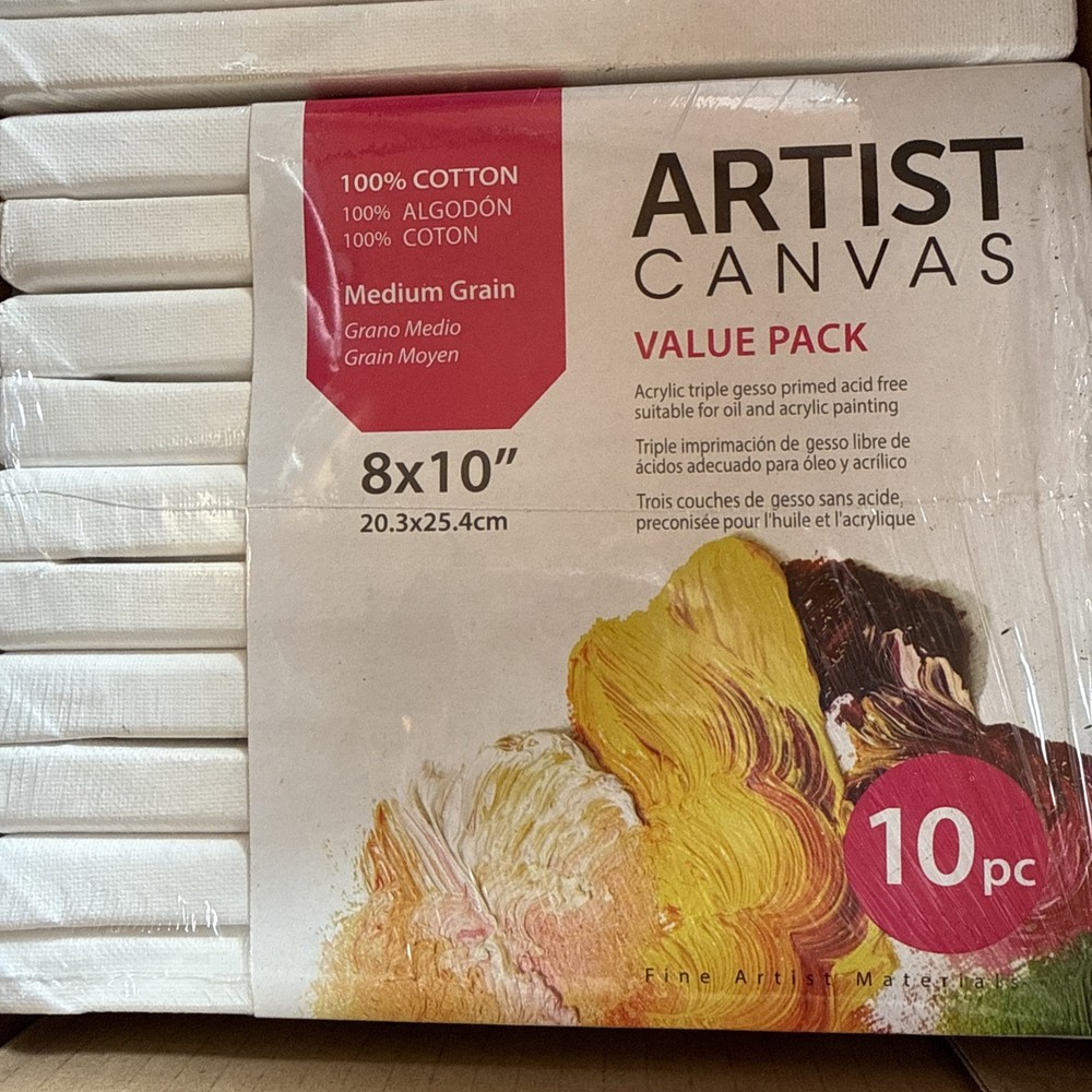 Artist Canvas 10 Pack 8×10 in Medium Grain 100% Cotton Stretched Canvas SEALED