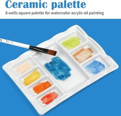 Falling in Art Artist Ceramic Palette, 8 Well Rectangle Porcelain White