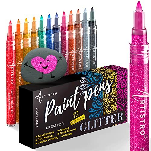 Glitter Paint Pens For Rock Painting Stone Ceramic Glass Wood Fabric Scrapbookin