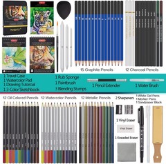 80 Pack Drawing Set Sketching Kit Pro Art Supplies with 3 Color Sketchbook