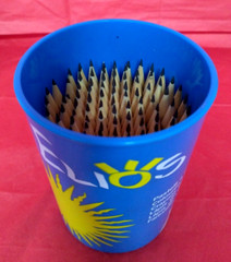 84 x Elios Fila 8cm Long Black Pencils in Blue Pencil Holder Plastic Container