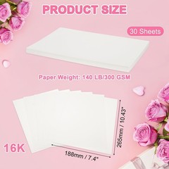 30 PCS 16K 10.41×7.4 Inch Watercolor Paper 140LB/300GSM Cold Press White