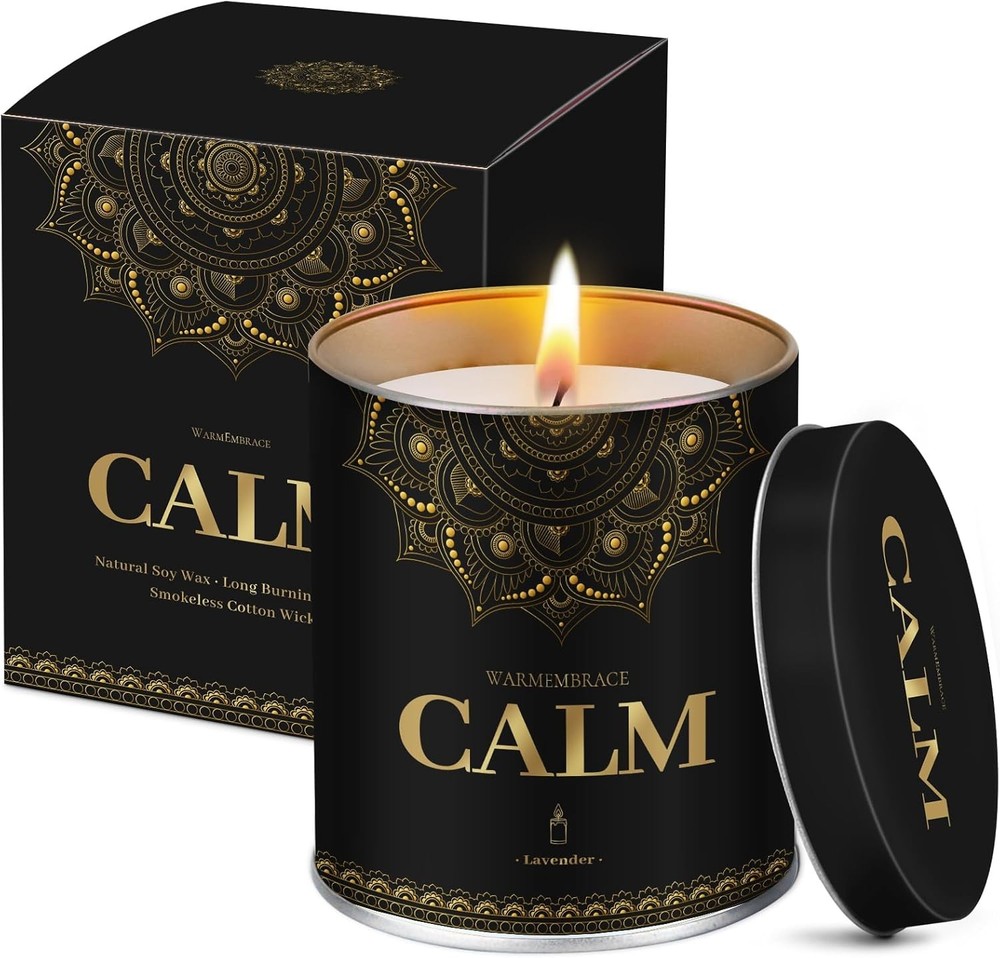 WarmEmbrace Lavender Scented Candles, 9 Oz Jar Candles for Home, Black