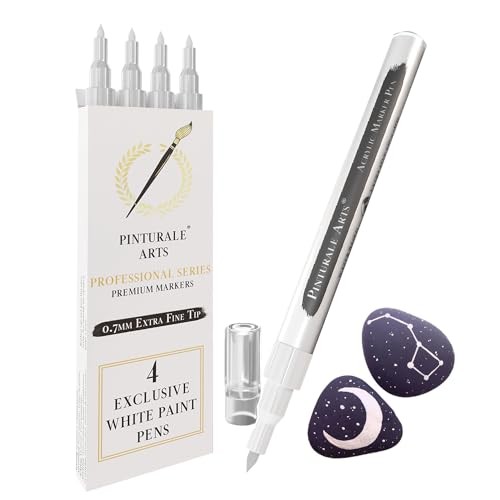 Pinturale Arts Fine Tip White Paint Pen – Set of 4 – Acrylic – White