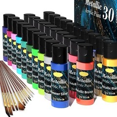 42 PCS Metallic Acrylic Paint Set of Premium 30 Colors，Professional Grade Metall