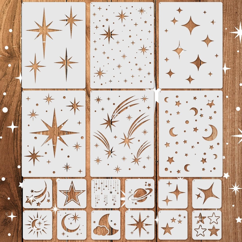 18 PCS Large Star Stencil for Painting Reusable Paint 11.8 inches, White