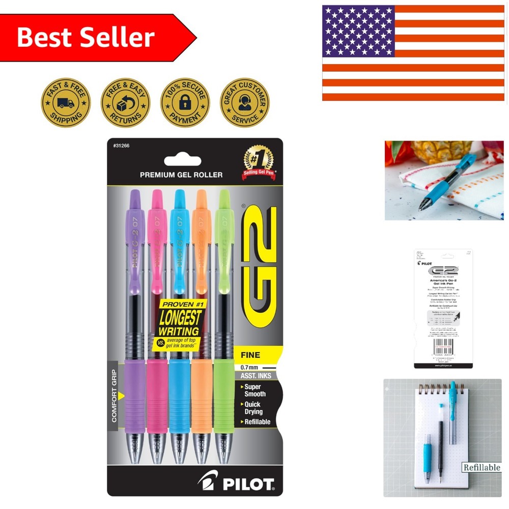 G2 Gel Pens Pack of 5 | Assorted Colors, 0.7mm Fine Point Smoothness