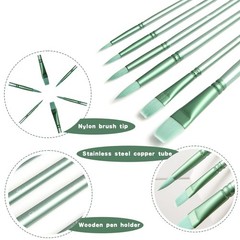 aderroo Acrylic Paint Brush Set, 6 pcs Watercolor 2, 4, 6, 10, 8, Green