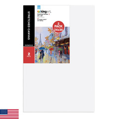 KINGART Large White 24″ x 36″ Stretched Artist Canvas, Pack of 2, Gesso Primed –