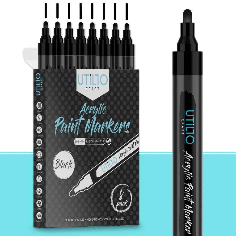 Black/White Acrylic Paint Markers – Medium/Fine Tip – 4/8/16 Qty – Utillo Craft