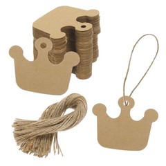 100Pcs Kraft Paper Gift Tags with String,2.4×2 Inch Crown Paper Labels Brown