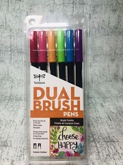 Tombow Dual Brush Pen Art Markers, “Choose Happy”, Bright Palette, 6-Pack, New.