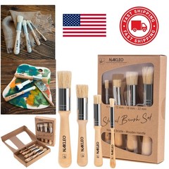 Wooden Stencil Brush Set of 4 Natural Bristle Brushes for Crafts and Painting