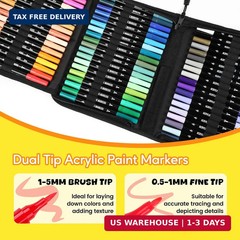 Pagather 72 Colors Acrylic Paint Markers, Dual Tip with Fine Tip and Brush Tip P