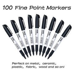 Shuttle Art 100 Pack Black Permanent Markers, 1 Count (Pack of 100),