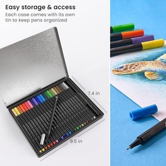 Inkonic Fineliners Set, 24 Water-Based 0.4mm Pens for Drawing, Sketching, Jou…