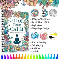 Adult Coloring Book for Women with 36 Dual-Tip Markers, 30 30 Design,