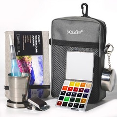 Mini 24 Color Watercolor Travel Paint Set Crossbody Bag Journal Water Cup Kit